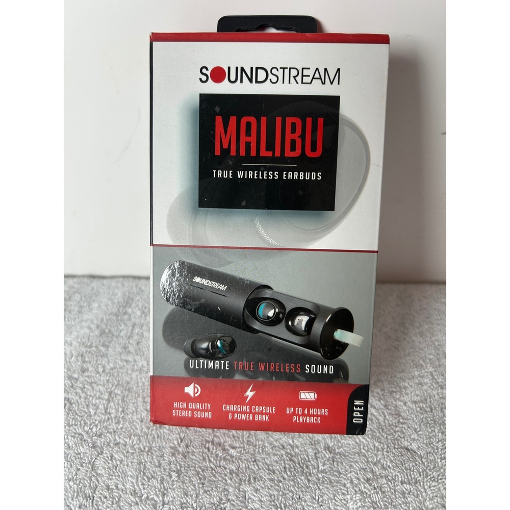 Soundstream Malibu True Wireless Earbuds‎ Black Bluetooth MBU-BK Charging Case